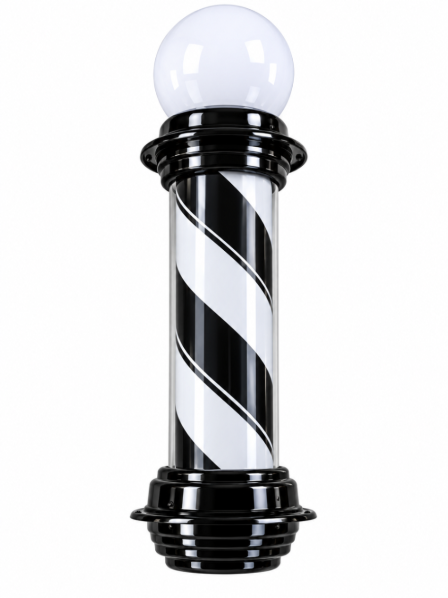 BARBER POLE NEGRO CON BASE NEGRA 72CM