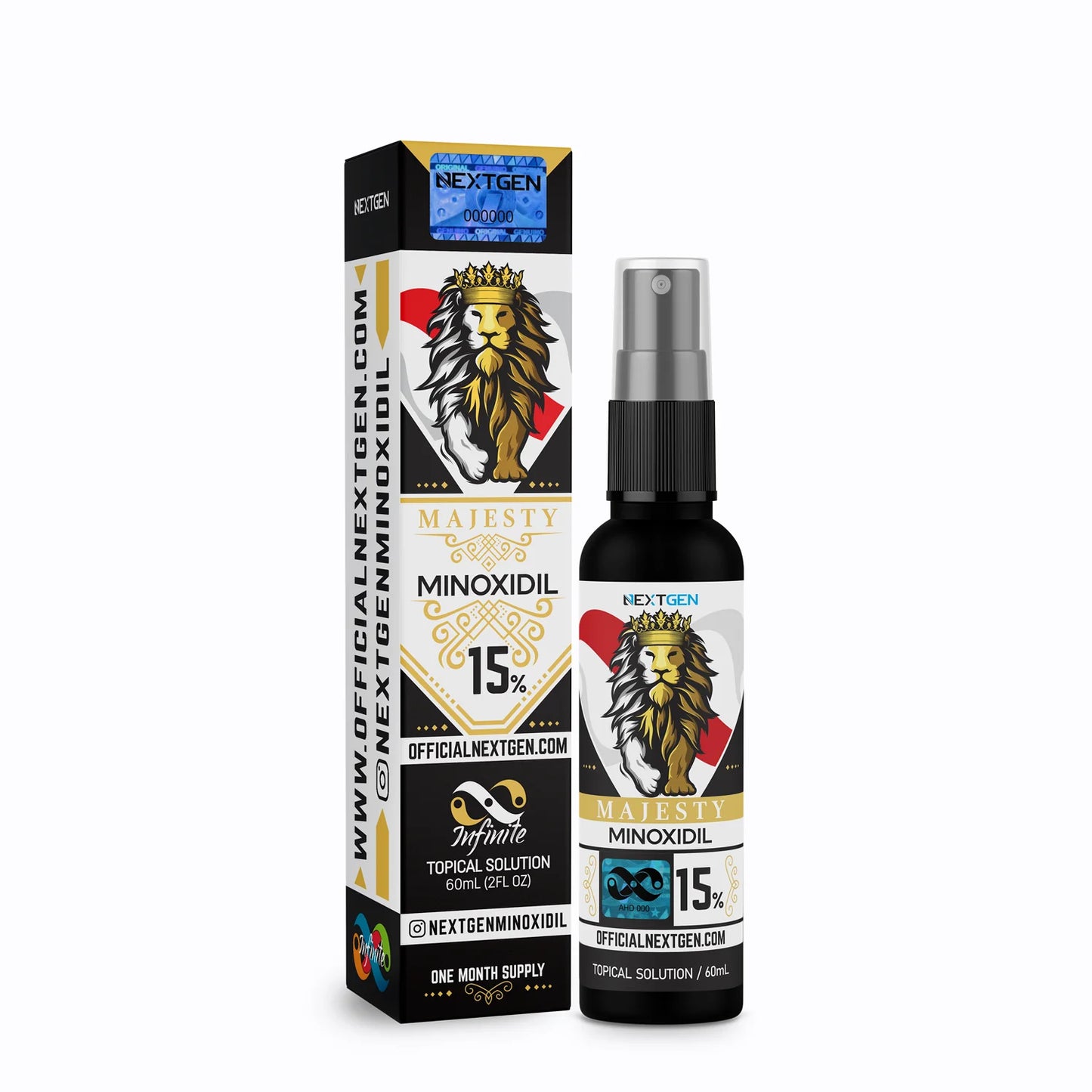 MINOXIDIL NEXTGEN MAJESTY 15% CABELLO Y BARBA ÚLTIMA GENERACIÓN INFINITE / 60ML