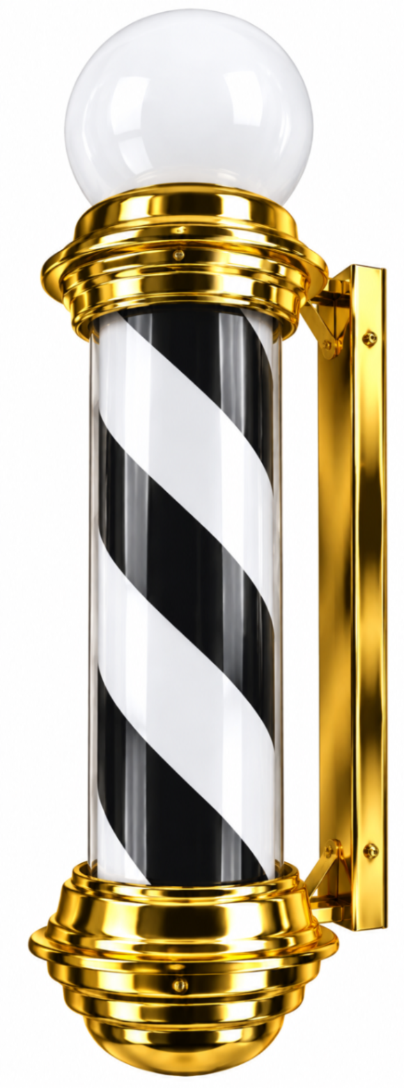 BARBER POLE NEGRO CON BASE DORADA 72 CM