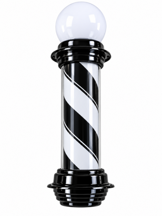 BARBER POLE NEGRO CON BASE NEGRA 72CM